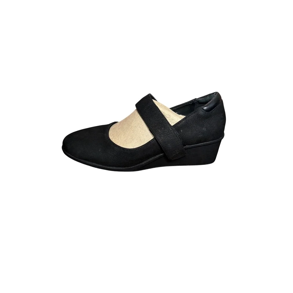 Nurture Womens Black Leather Mary Jane Wedge Shoes Low Heel Comfort Pumps 10M
